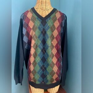 Vintage Tricots St. Raphael Merino Wool Men’s Sweater Argyle Medium Multi Color
